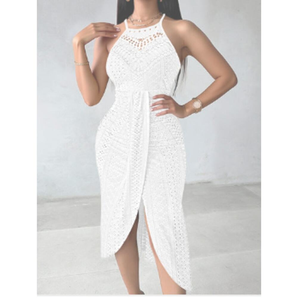 NWOT CHICME Adjustable Halter Hollow-out Back Ruched Front Slit Dress Sz L